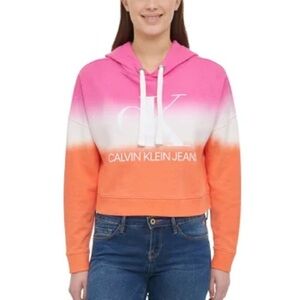 Calvin Klein Jeans Ombre Cropped Hoodie | Pink Orange Gradient | Size S